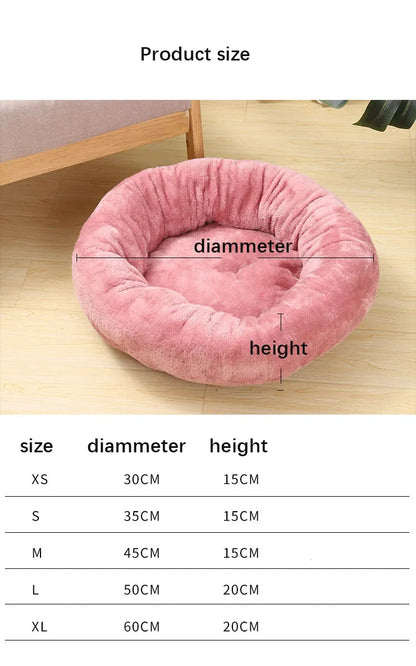 Washable Plush Dog Bed - Winter Warm Round Pet Cushion