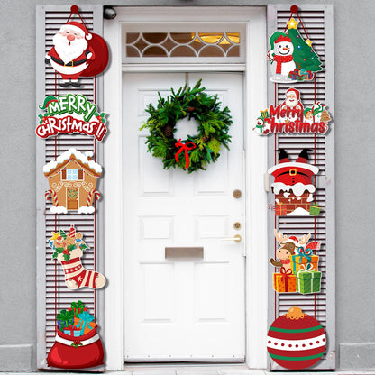 Christmas Porch Door Hanging Banner - Paper Door Decorative Flag for Christmas