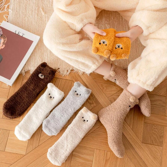 Cute Bear Coral Fleece Fuzzy Socks for Women