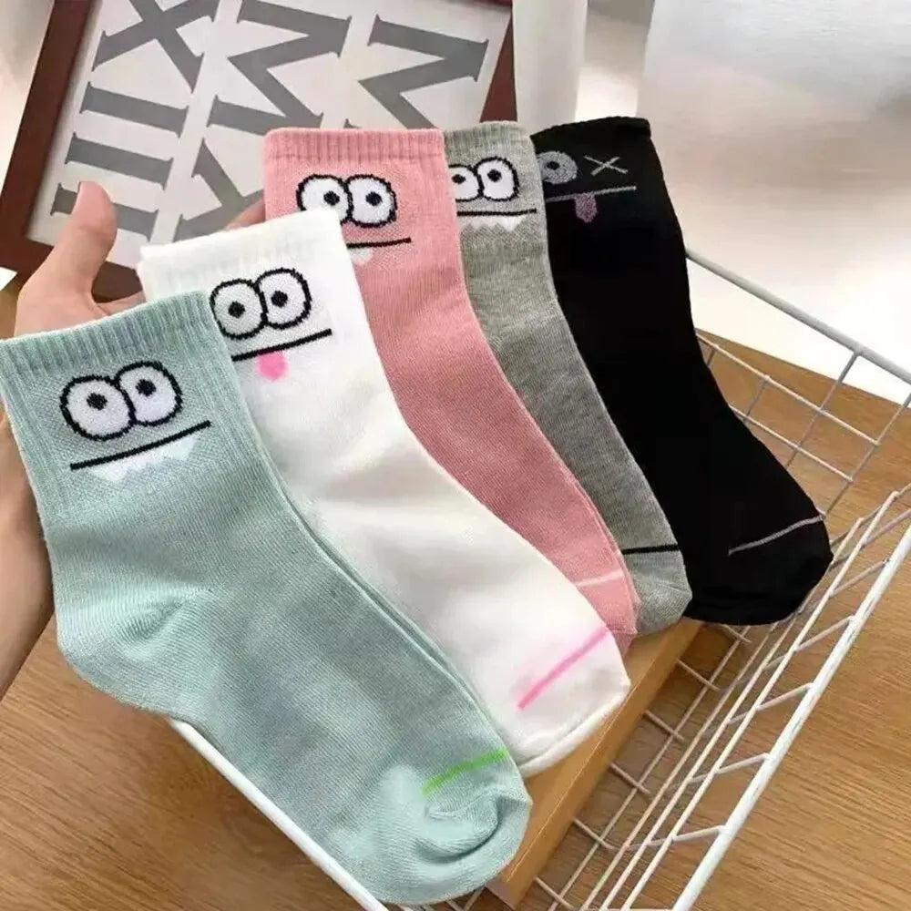 5 Pairs Cute Expression Printed Ankle Socks