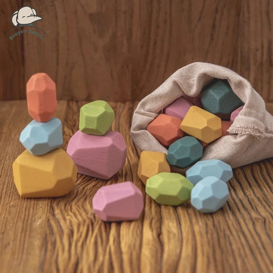 Wooden Rainbow Stone Blocks – Building & Balancing Toy