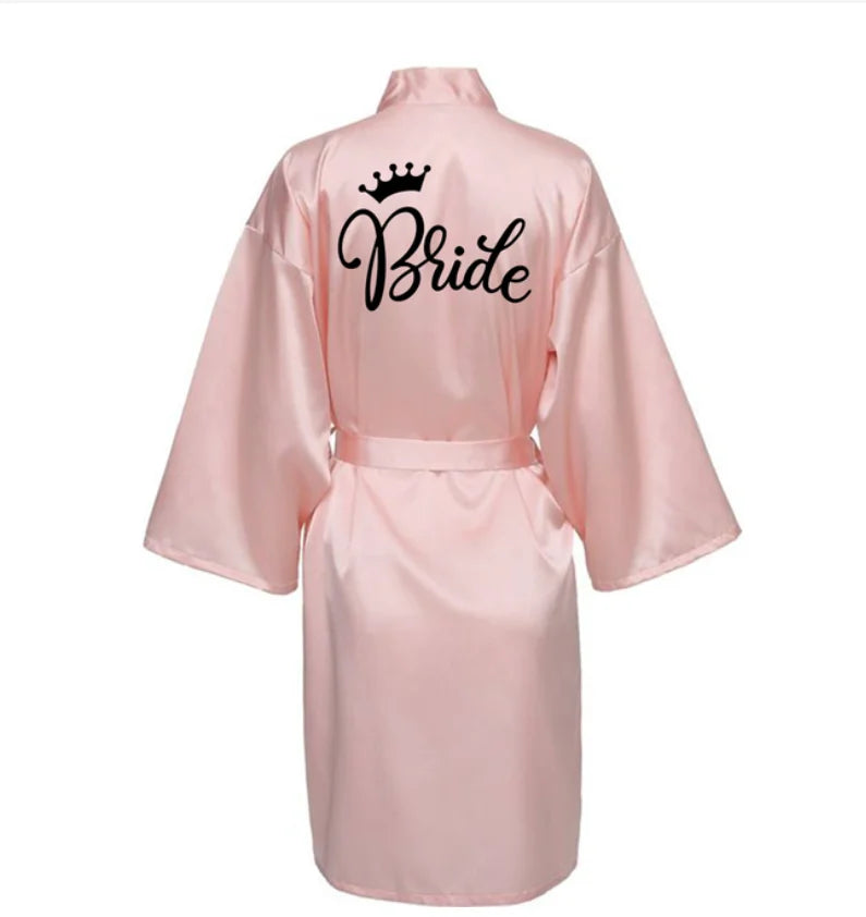 Team Bride Satin Robe with Black Letters