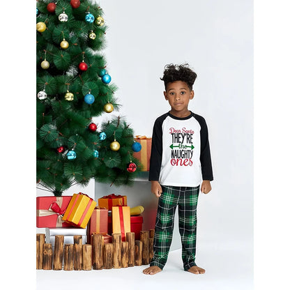 Family Matching Christmas Pajamas | Cotton Letter Print Tops & Plaid Pants