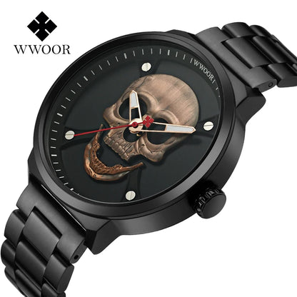 Men's Pirate Style Skull Watch - Quartz Sports Wristwatch