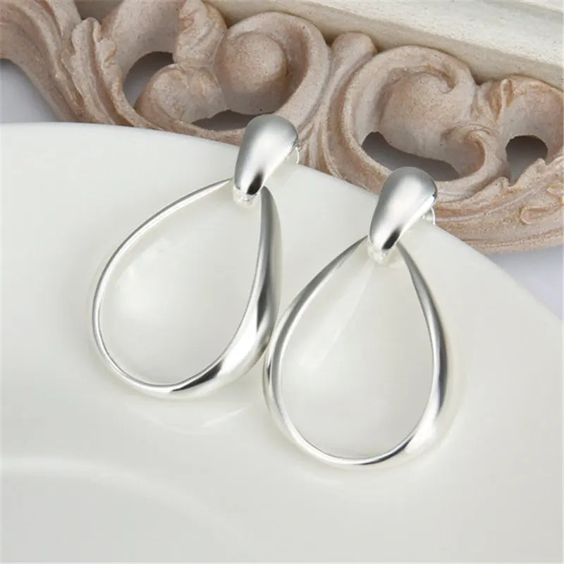 925 Sterling Silver 36MM Oval Water Drop Earrings for Women