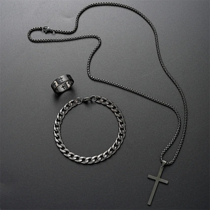 Black Titanium Steel Cross Pendant Necklace – Unisex Minimalist Choker with Box Chain