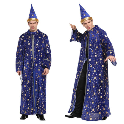 Adult Blue Wizard Costume | Halloween Magic Robe & Hat