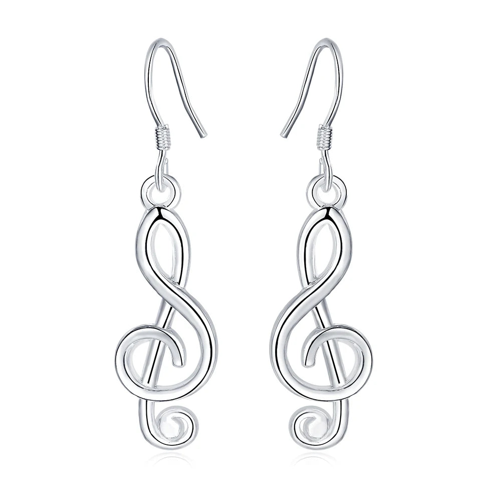 925 Sterling Silver Romantic Music Note Drop Earrings