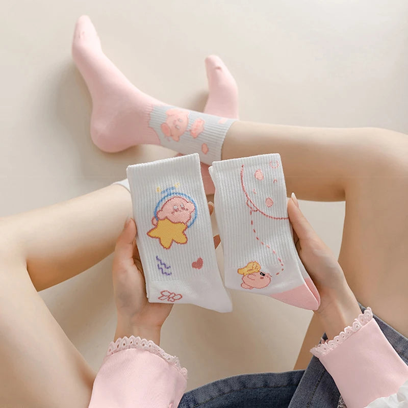 7 Pairs of Cute Pink Girls' Mid Length Socks