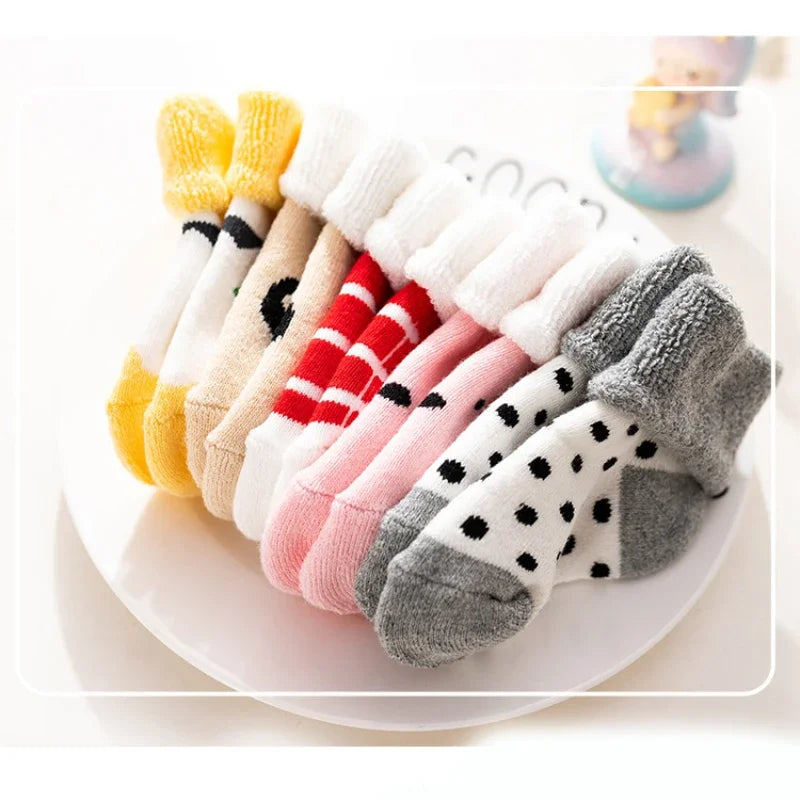 5 Pairs Autumn Winter Warm Striped Baby Socks – Soft Cotton