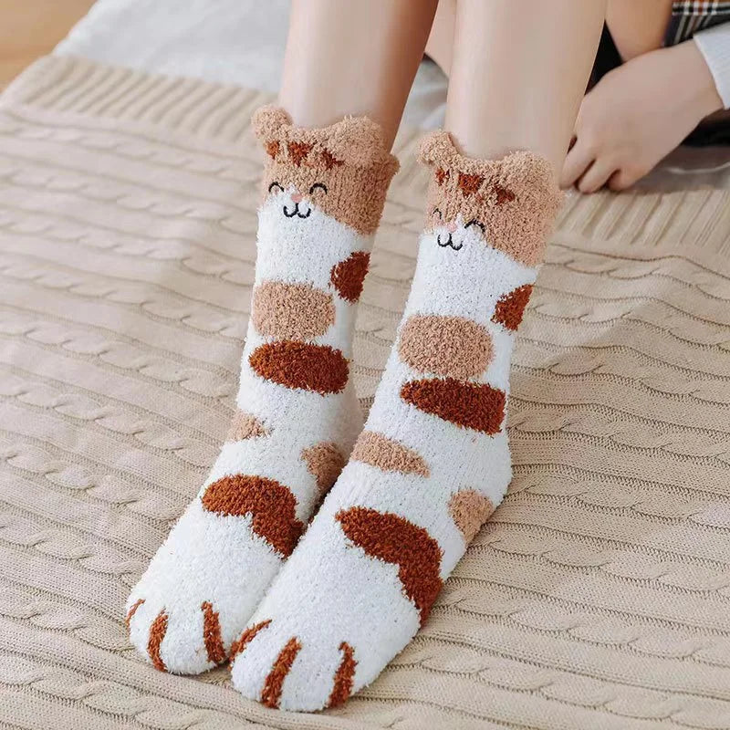 5 Pairs Coral Fleece Socks – Cozy Cartoon Patterned