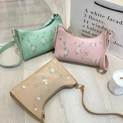 Luxury Embroidered Women's Handbags | PU Leather Small Shoulder Clutch Bags