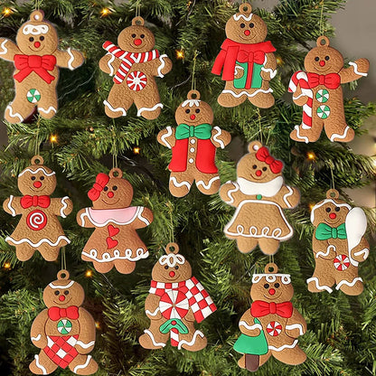 12 pcs Assorted Gingerbread Man Ornaments for Christmas Tree Decorations