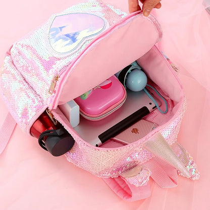 Unicorn Sequin Backpack for Girls | Cute Cartoon Fashionable Backpack & Waist Bag