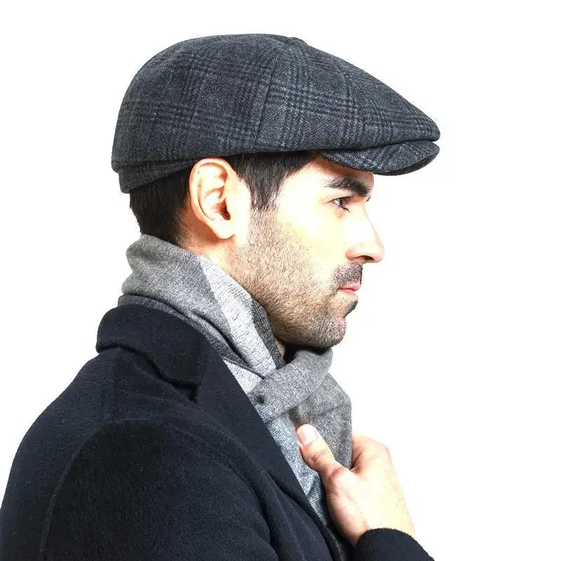 Fashion Wool Herringbone Hat – Retro British Style Flat Cap for Men and Women