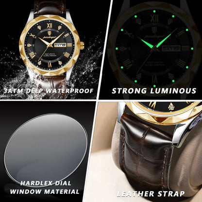 Luxury Waterproof Business Men's Quartz Watch with Luminous Display