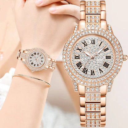 Elegant Women's Quartz Watch with Zircon Accents and Folding Buckle