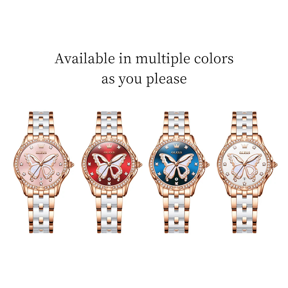 Heart-Shaped Butterfly Dial Quartz Watch