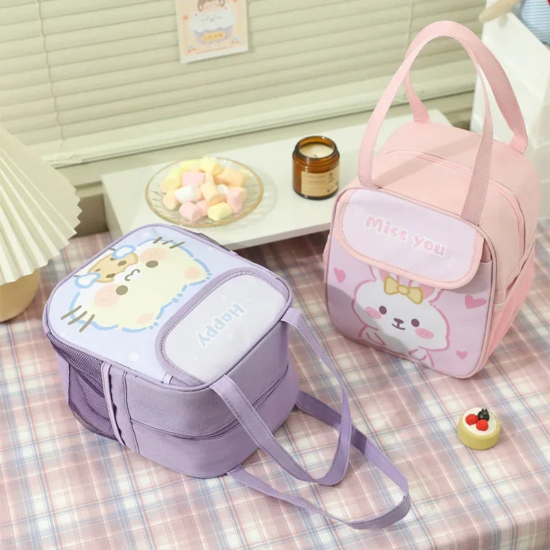 Cute Portable Lunch Box for Kids | Pink Bunny Thermal Insulated Bento Bag | Kawaii Food Storage Pouch | School Lunch Container