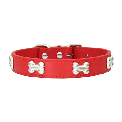 Durable Leather Pet Collars - Bone Design for Dogs & Cats