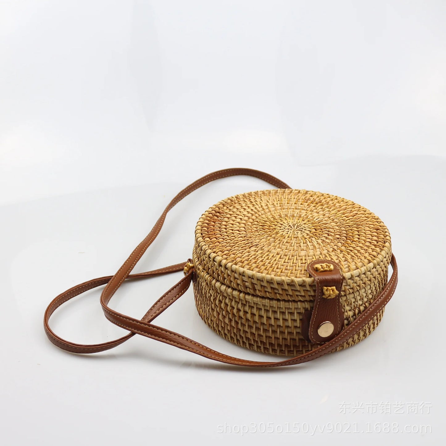 Rattan Woven Shoulder Bag | Round Straw Beach Bag