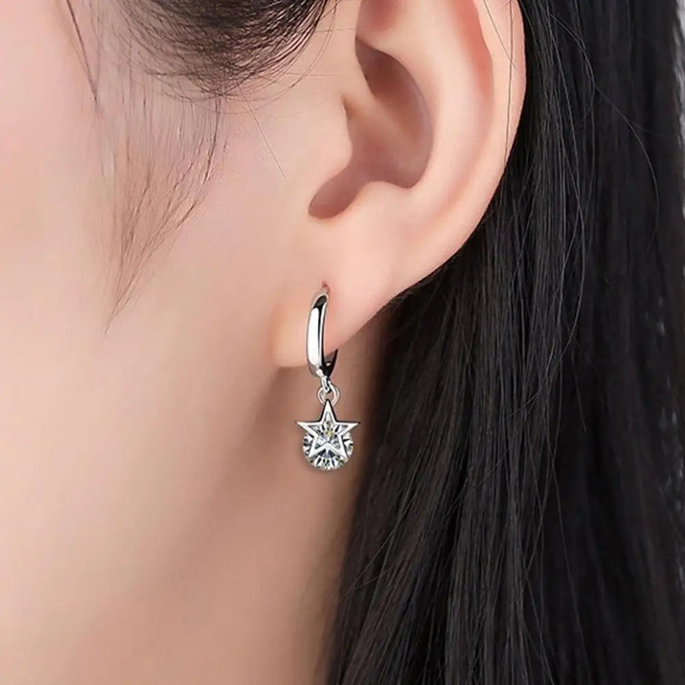 925 Sterling Silver Crystal Star Stud Earrings for Women