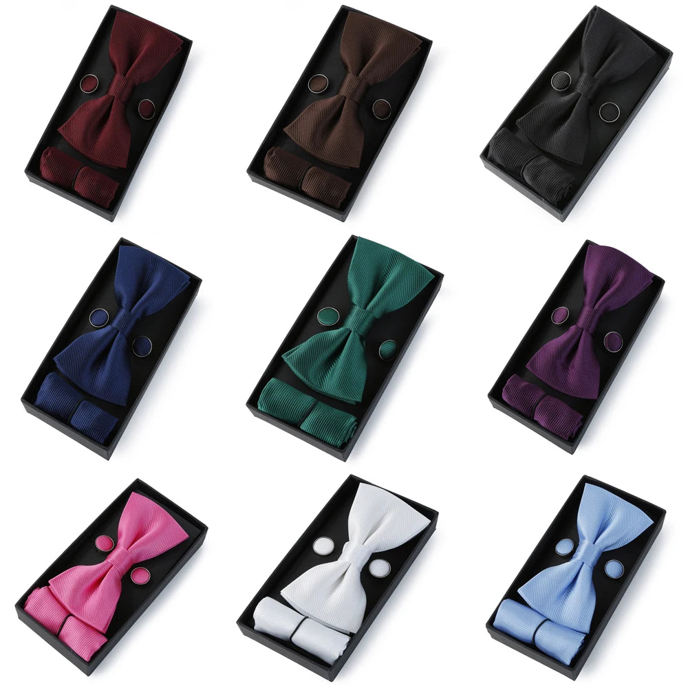 Classic Black Bowtie Set for Men – Bowtie, Pocket Square & Cufflinks in Gift Box