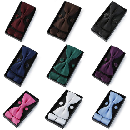 Classic Black Bowtie Set for Men – Bowtie, Pocket Square & Cufflinks in Gift Box