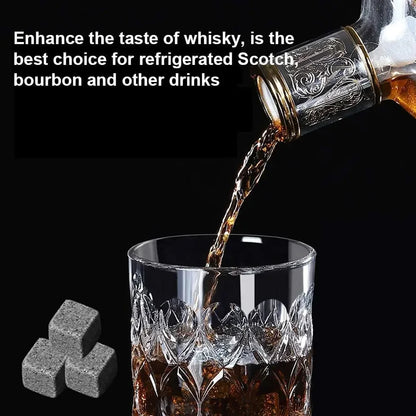 9-Piece Cube Chilling Stones Set – Reusable Whiskey Stones with Tongs & Stopper