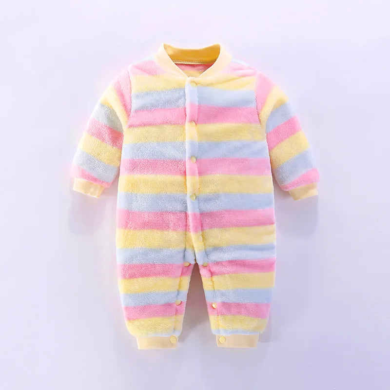 Korean-Style Flannel Baby Rompers | Warm Winter Jumpsuit for Infants