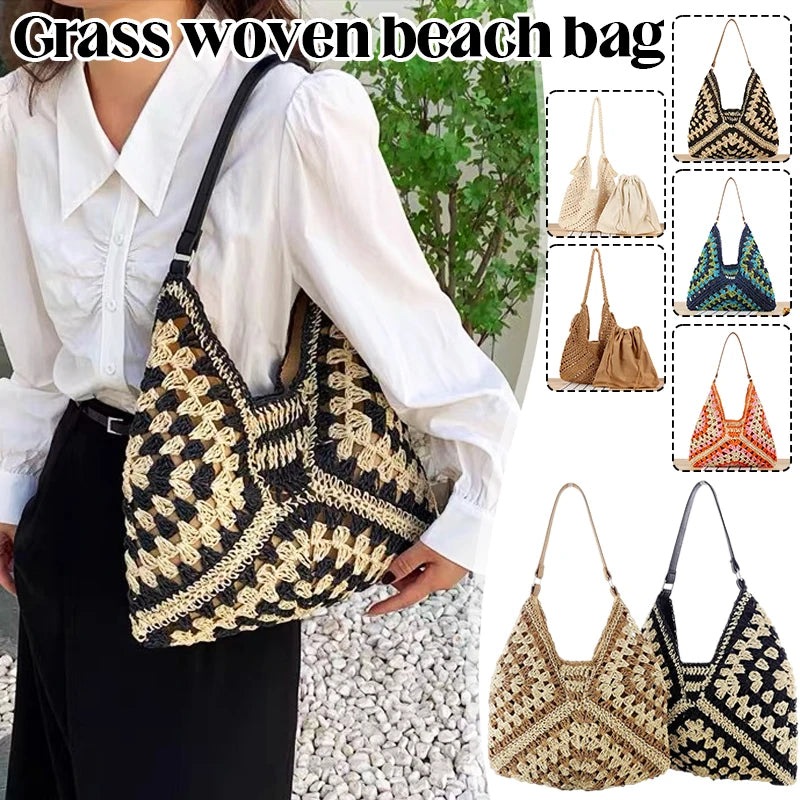 Women Weaving Clutches - Large Straw Tote Summer Beach Purse & Shopper Satchel