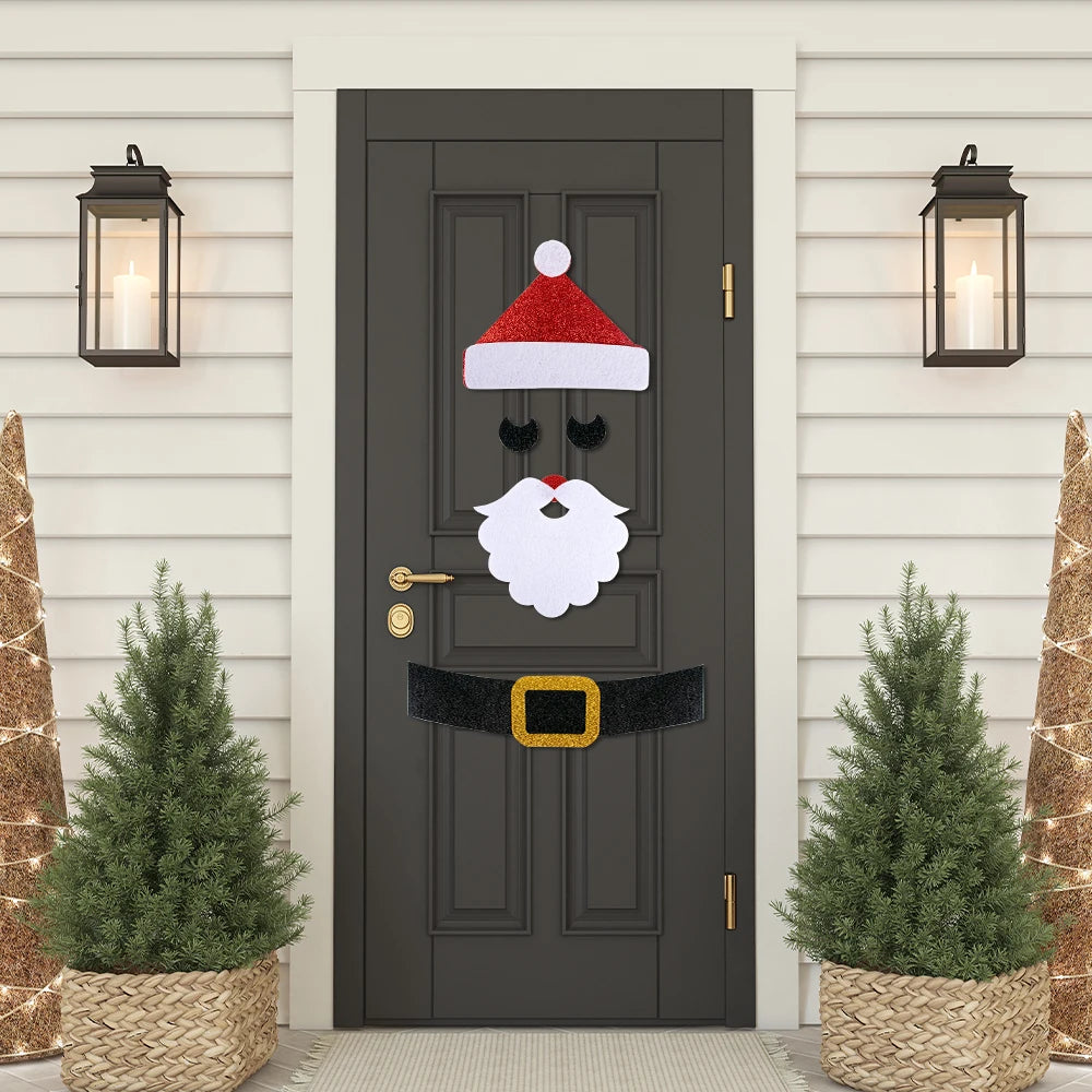 Christmas Felt Cloth Door & Window Stickers – Snowman, Santa & Elk Decor