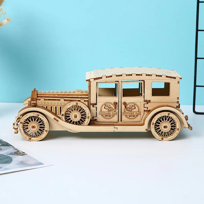 Wooden 3D Car Puzzle Model – DIY Crafting Kit for Kids