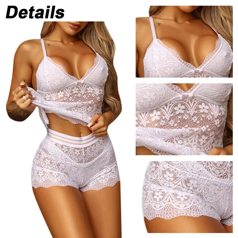 Plus Size Lace Pajama Set - Women's Sleepwear