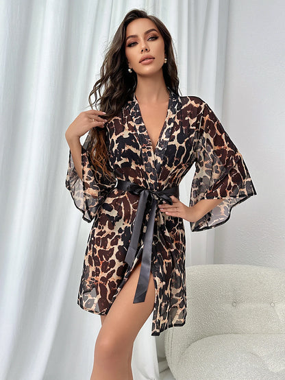 Leopard Print Kimono Belt Bathrobe