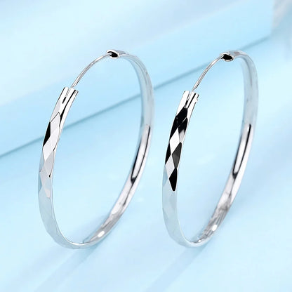 Luxury 925 Sterling Silver 5CM Big Circle Hoop Earrings for Women