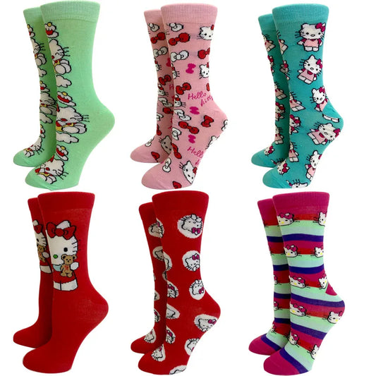 Anime Fashion Colorful Long Socks – Cute Cartoon Cat Design for Men