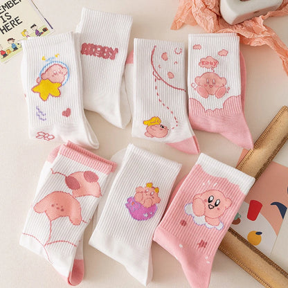 7 Pairs of Cute Pink Girls' Mid Length Socks