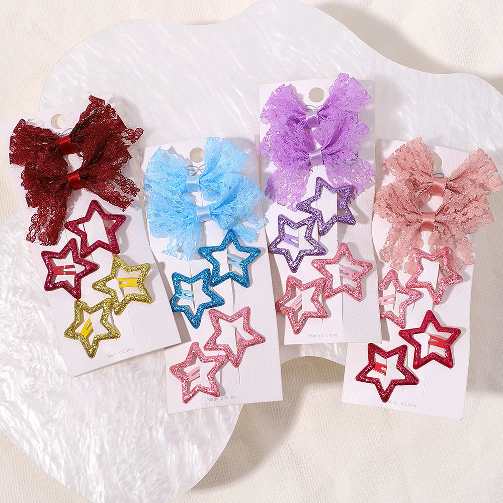 4Pcs Solid Color Cotton Hair Bows | Leather Butterfly Hair Clips for Baby Girls