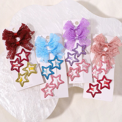 4Pcs Solid Color Cotton Hair Bows | Leather Butterfly Hair Clips for Baby Girls