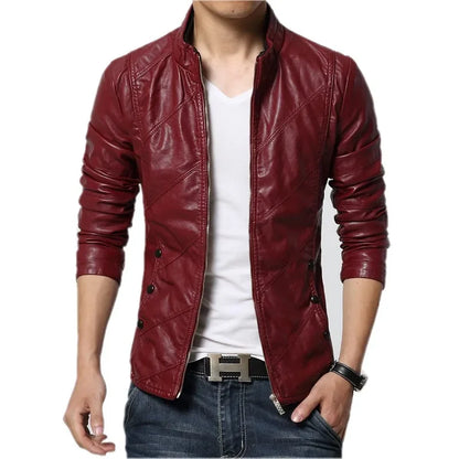 New Men’s Fashion Slim Leather Biker Jacket