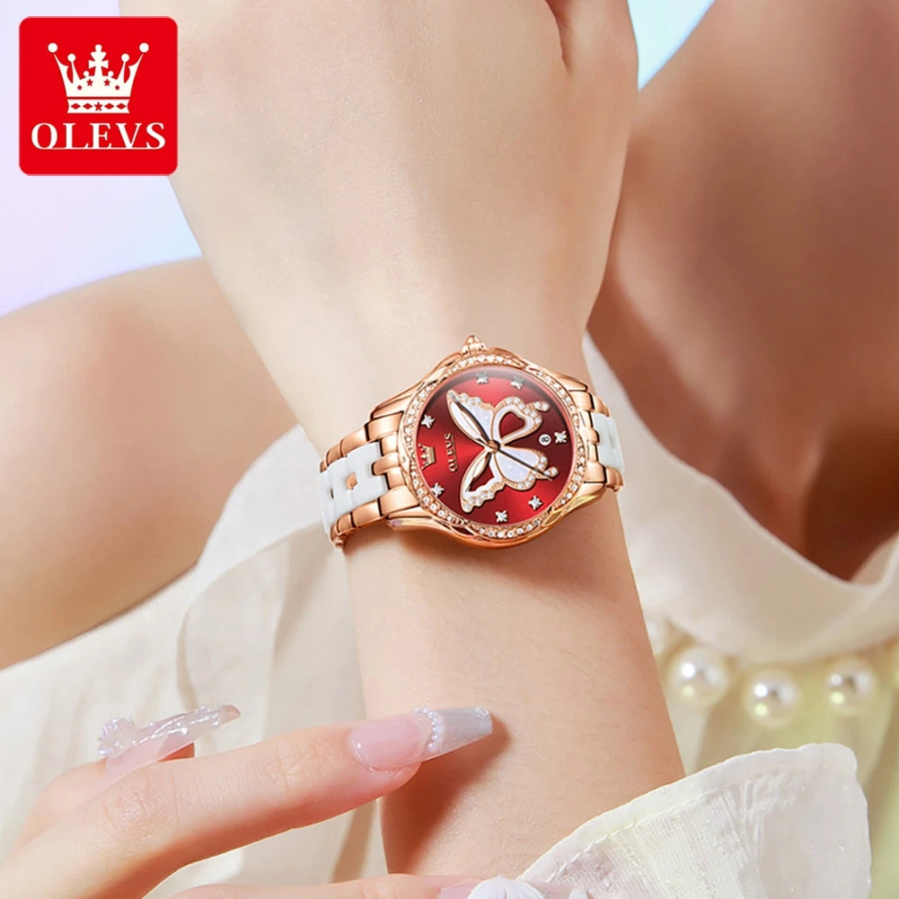 Heart-Shaped Butterfly Dial Quartz Watch