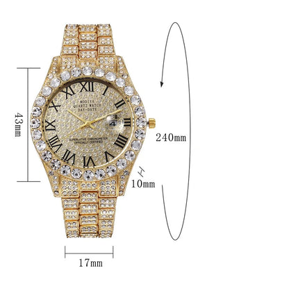 Luxury Classic Gold Men's Quartz Watch with Rhinestones