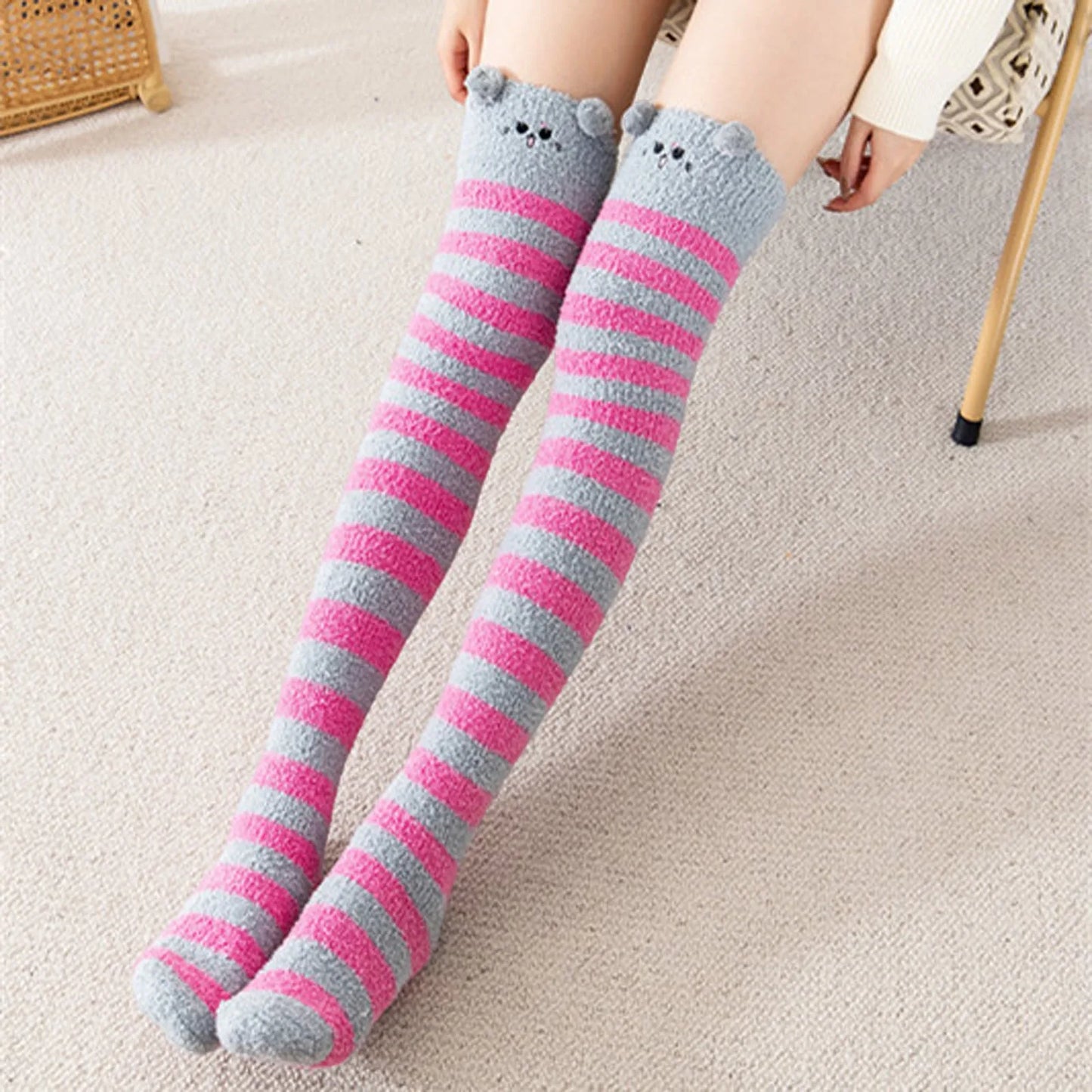 Fuzzy Over Knee Cartoon Thigh High Home Socks