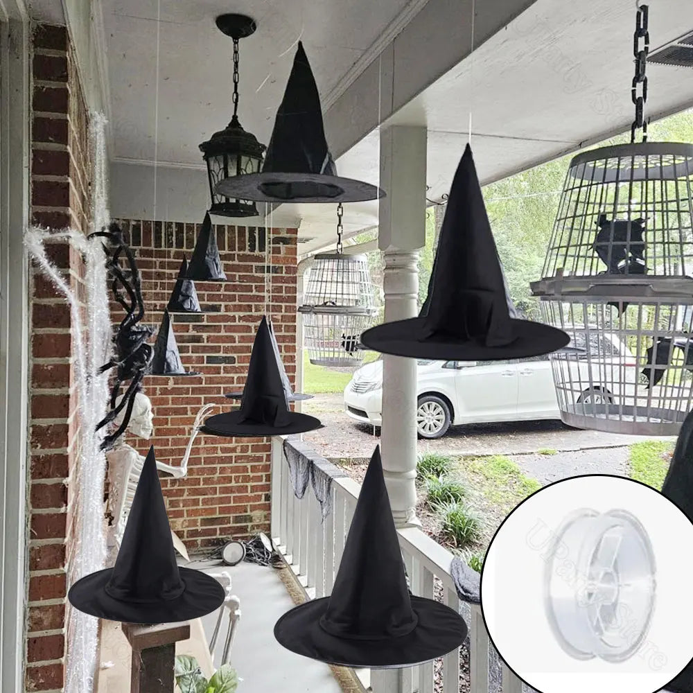 Hanging Black Witches Hats for Halloween Decor