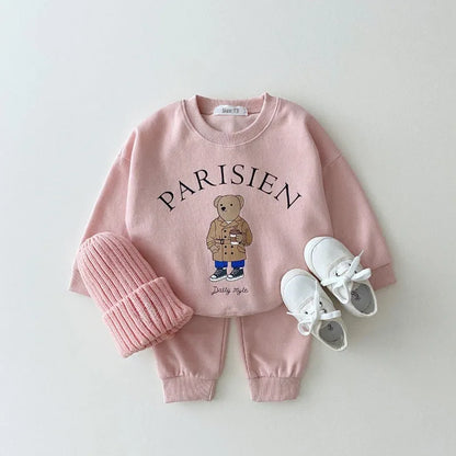 Korea 2023 Baby Boys Clothes Set – Letter Bear Hoodie & Pants