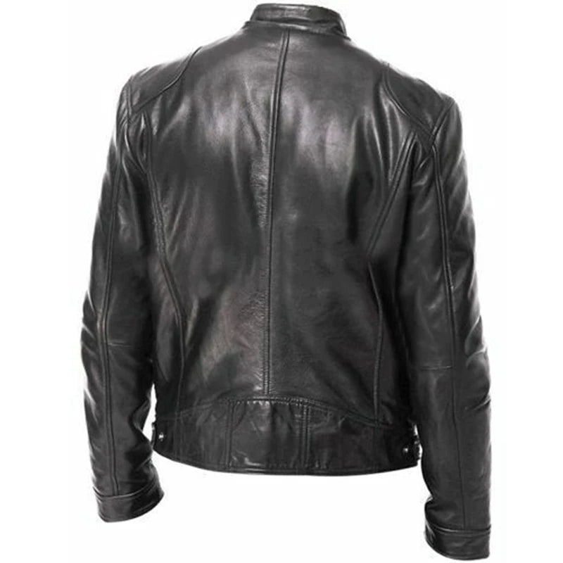 Men's Vintage Faux Leather Biker Jacket with Fleece