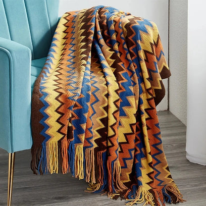 Boho Aztec Plaid Blanket | Geometry Ethnic Throw & Tapestry