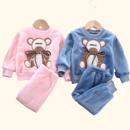 Autumn Winter Kids Pajamas - Thick Flannel Fleece 2-Piece Sets