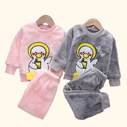 Autumn Winter Kids Pajamas - Thick Flannel Fleece 2-Piece Sets